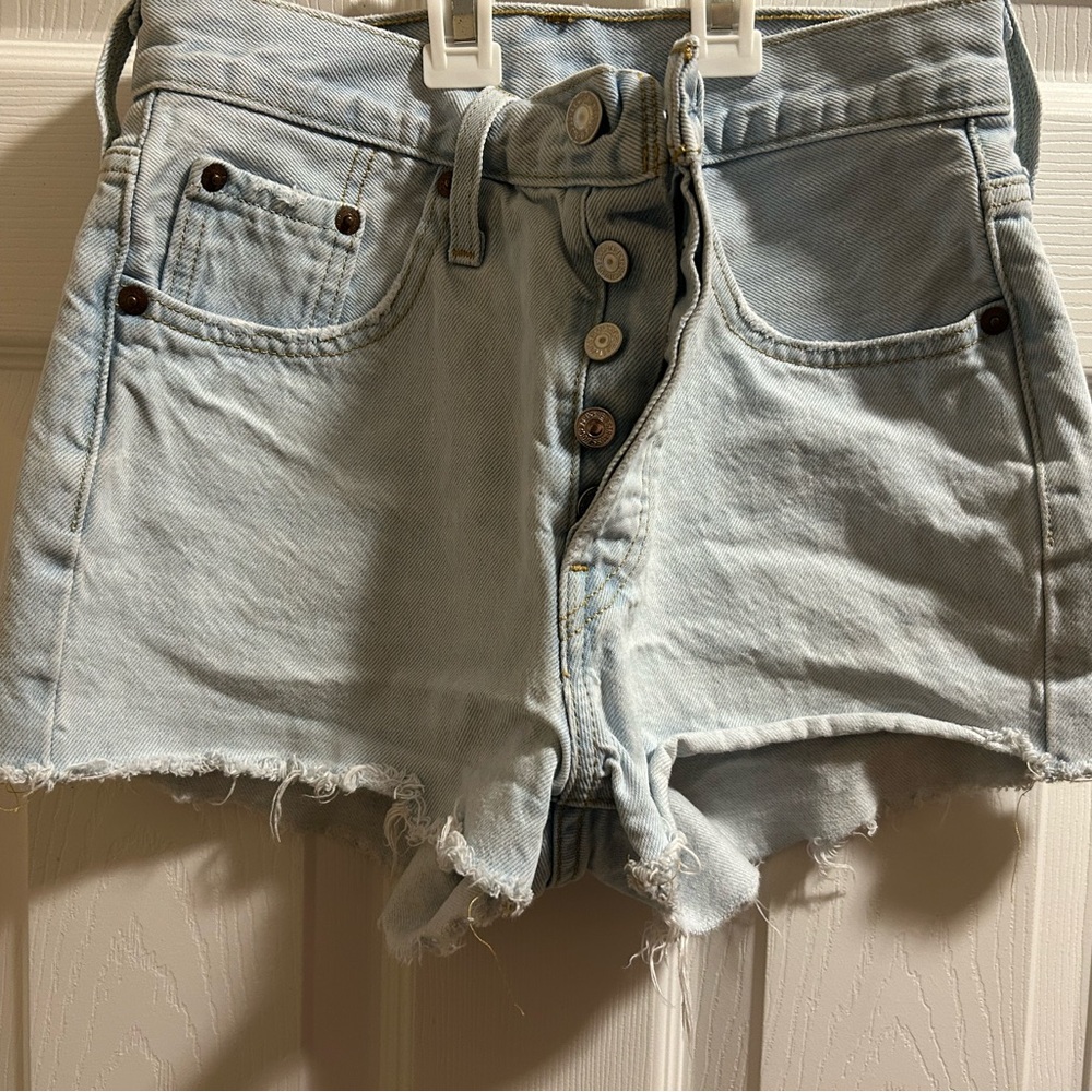 Levi's Light Blue Jean Shorts with Frayed Hem
